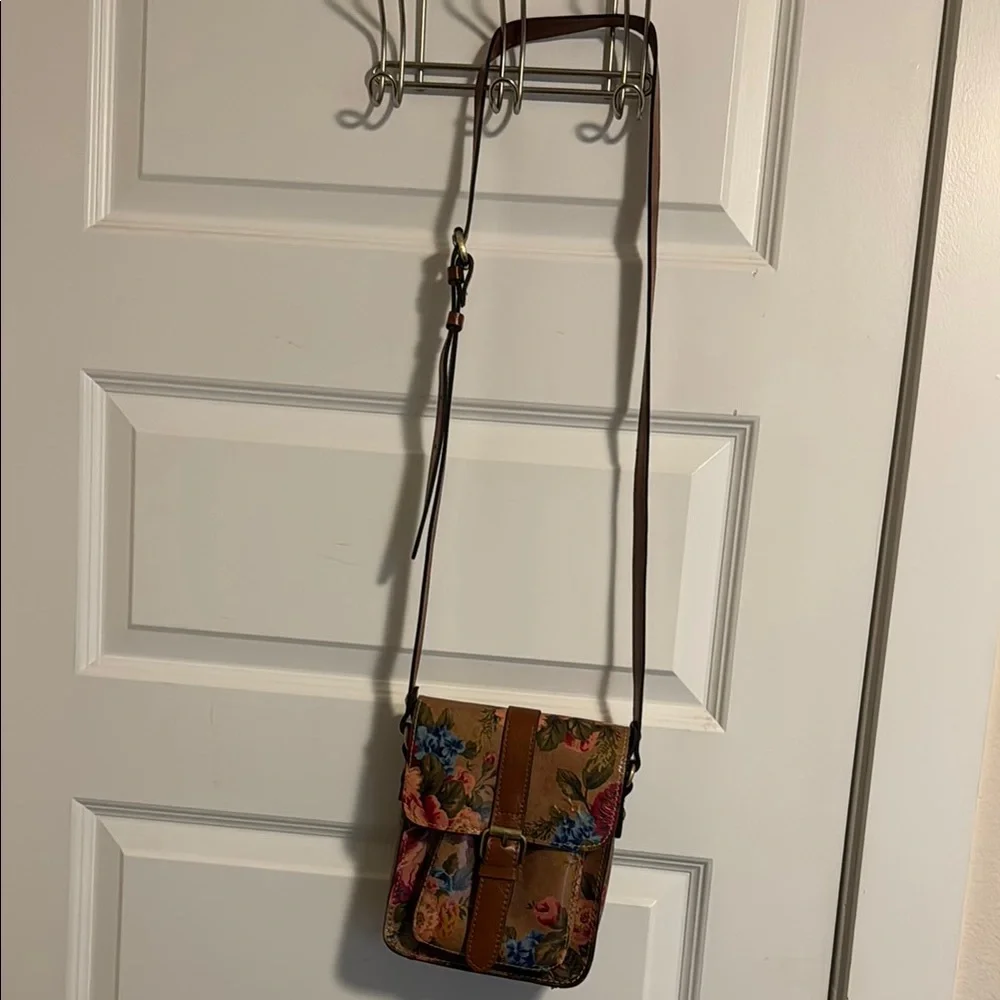 Patricia Nash Brown and Tan Crossbody Bag with Floral Pattern - Picture 1 of 7